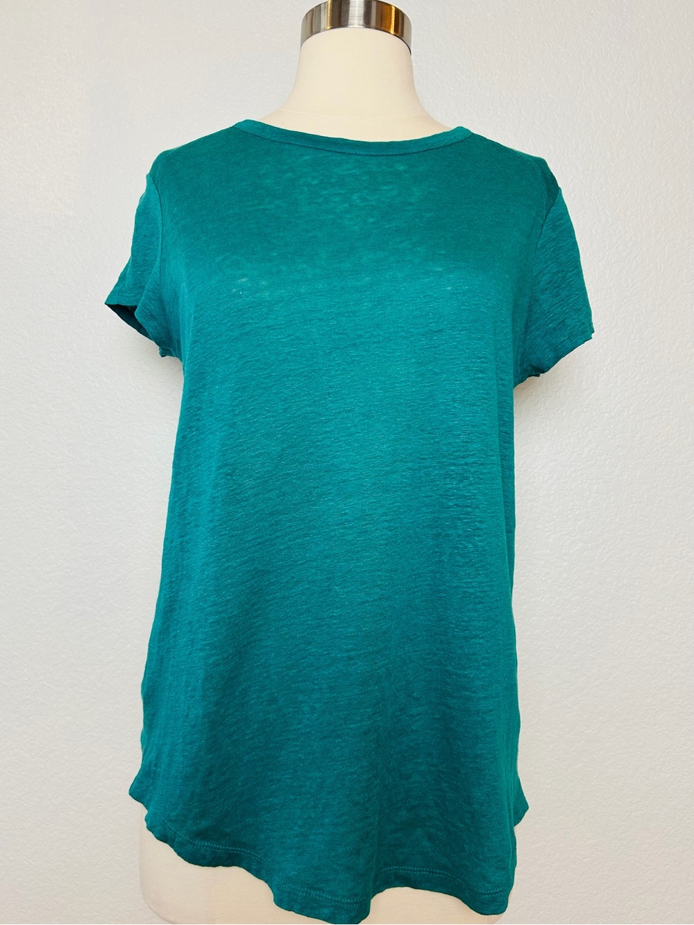 Lou & Grey Linen Shirt Women's S Heather Green Crew Neck Short Sleeve Knit Top